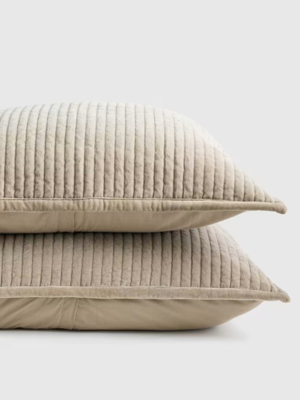Cotton Velvet Channel Quilted Sham Set standard queen light taupe tan